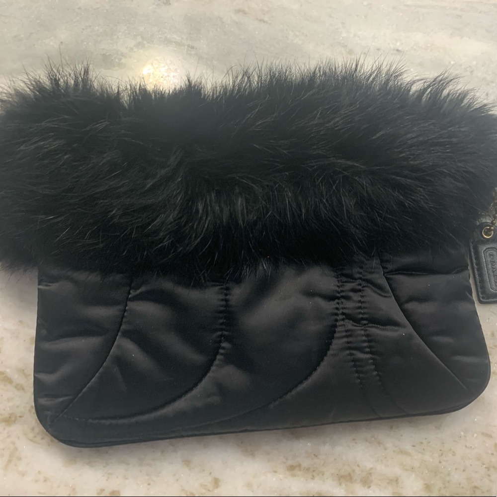 Authentic black COACH rabbit fur wristlet EUC